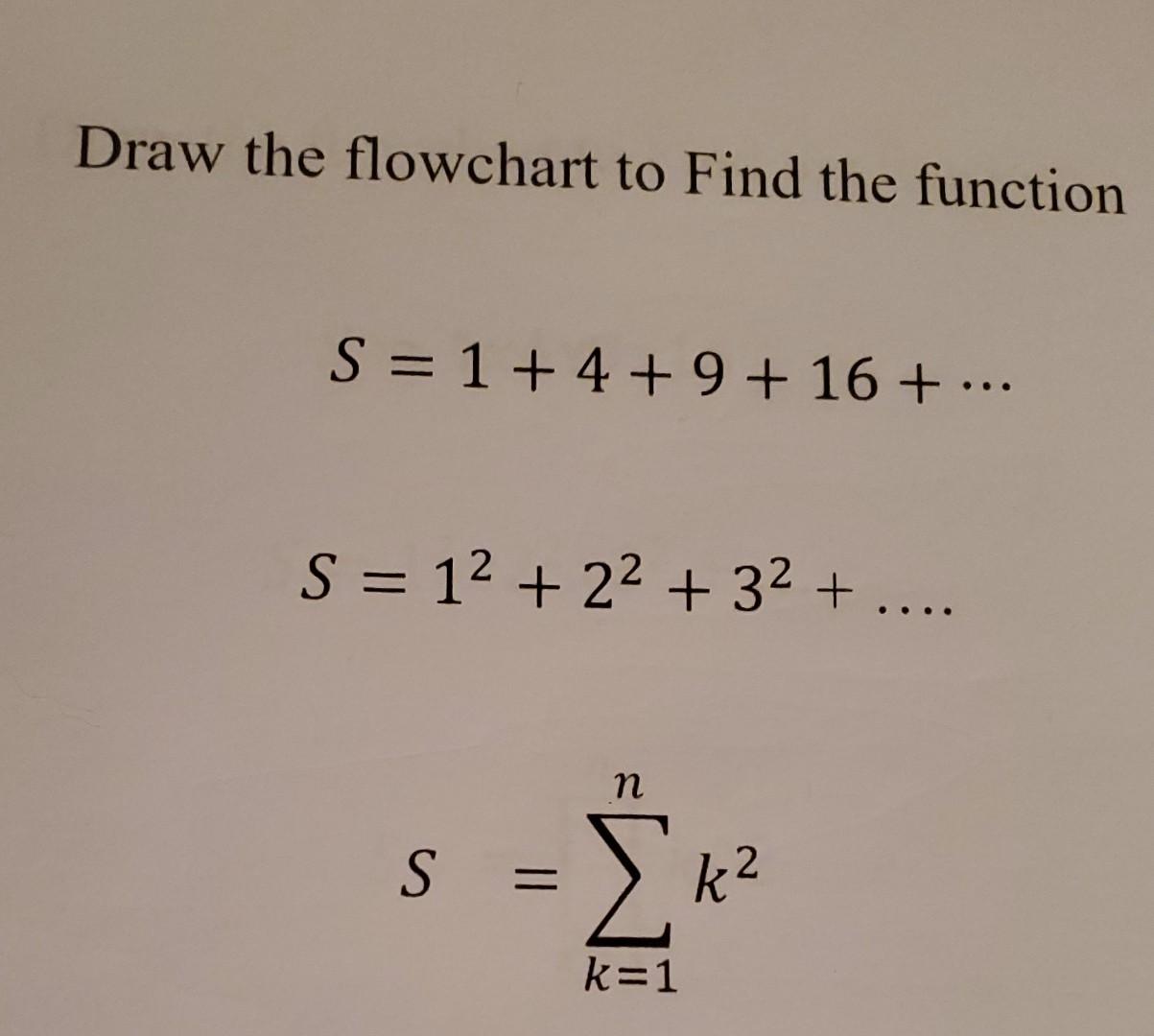 draw the flowchart to find the function Draw the flowchart to Find