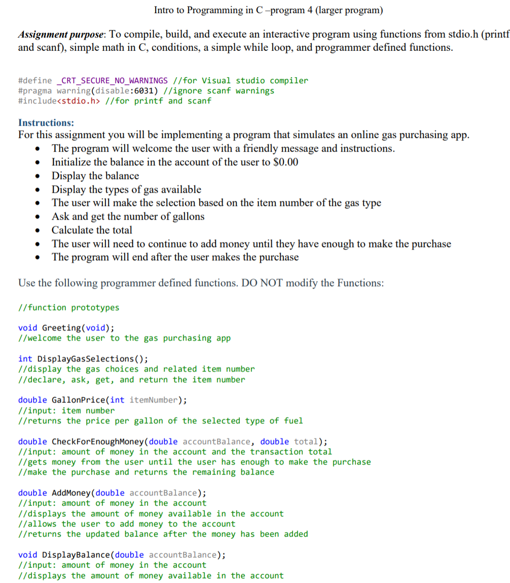  Please use 2019 Visual Studio Program C, thank you. Intro to