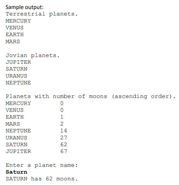 planets of the solar system. Each planet has 2 fields: an integer
