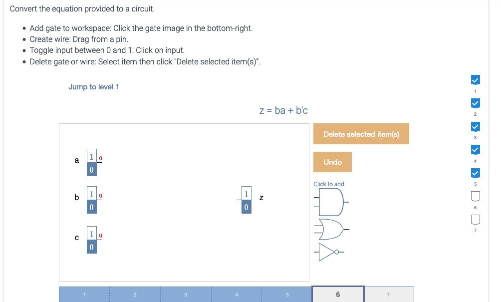 undefined Convert the equation provided to a circuit. Add gate to workspace: