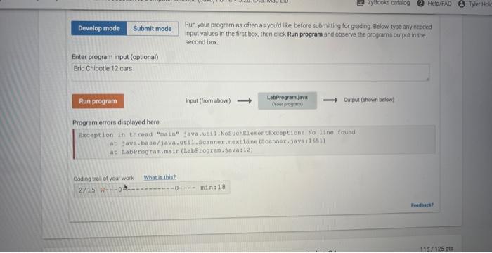 tomplate. Develop mode Submit mode Run your program as often as you'd