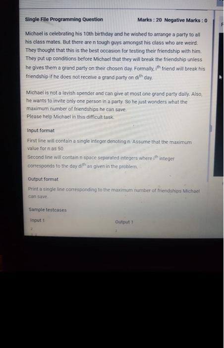  kindly reply fast F Single File Programming Question Marks : 20