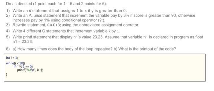  #include Do as directed (1 point each for 1 - 5