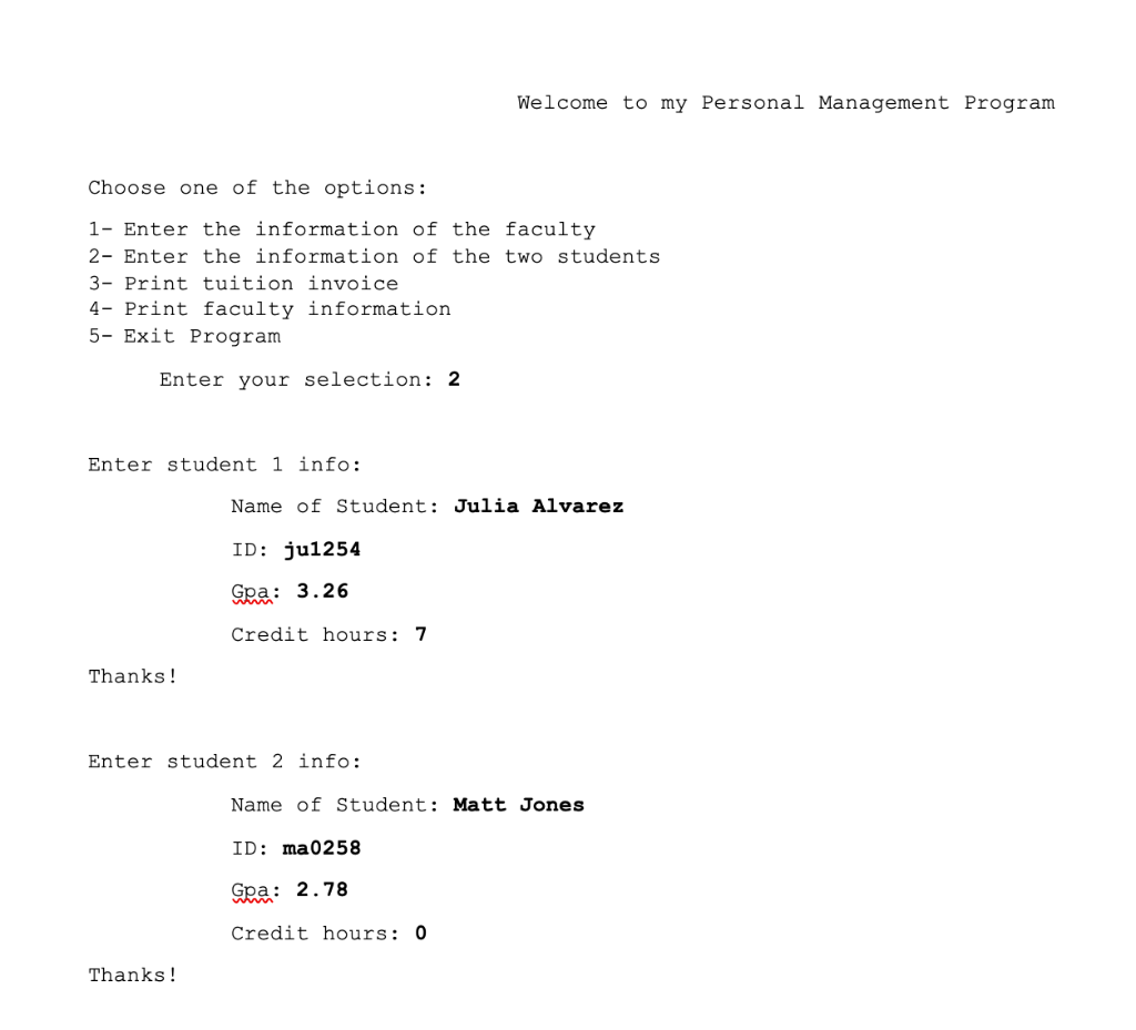 a simple university personnel management program. The program contains two different kinds