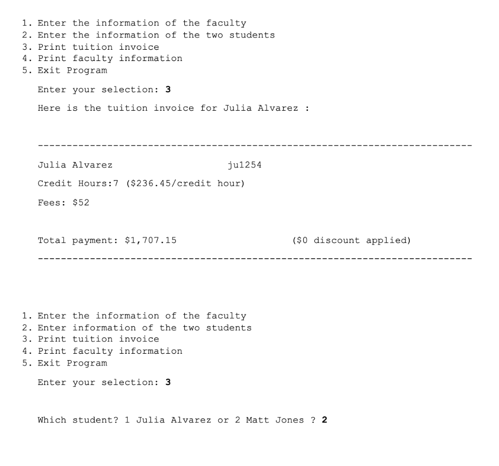 information such as university ID, name, etc. Different information is stored depending