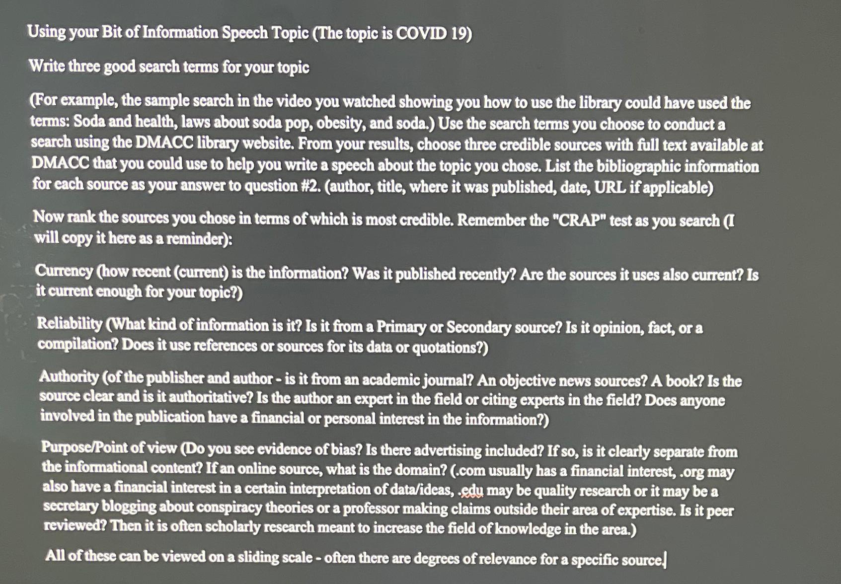  Using your Bit of Information Speech Topic (The topic is COVID
