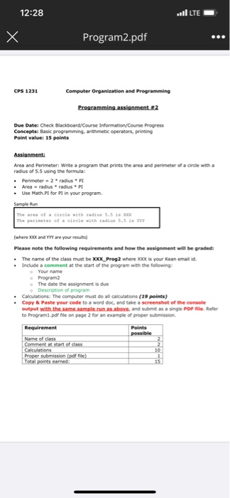 java programming 12:28 LTE Program2.pdf CPS 1231 Computer Organization and Programming Programming