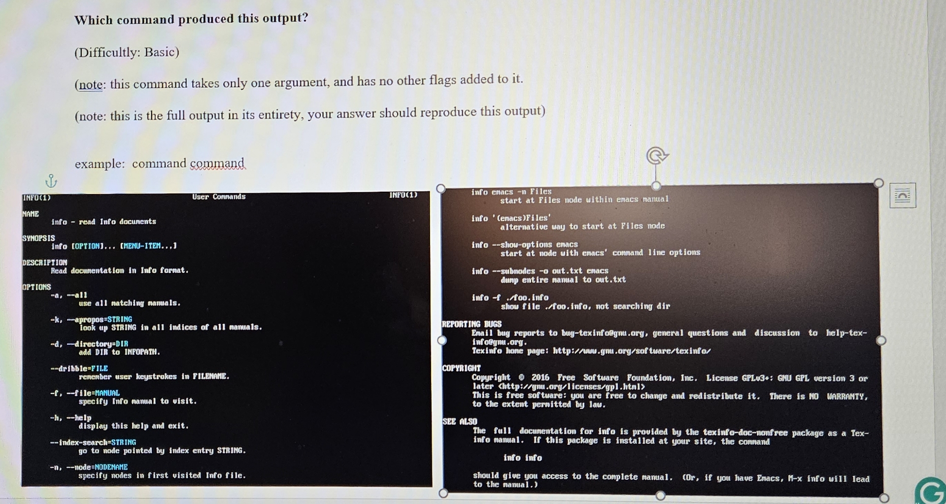  Which command produced this output? (Difficultly: Basic) (note: this command takes