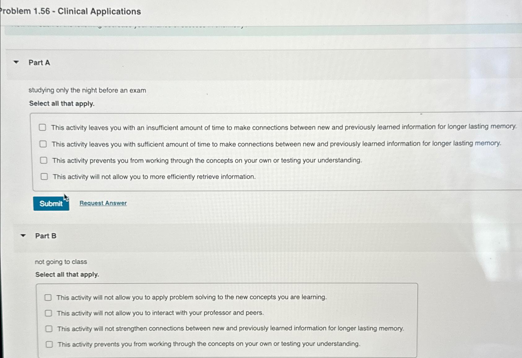  Problem 1.56- Clinical Applications Part A studying only the night before