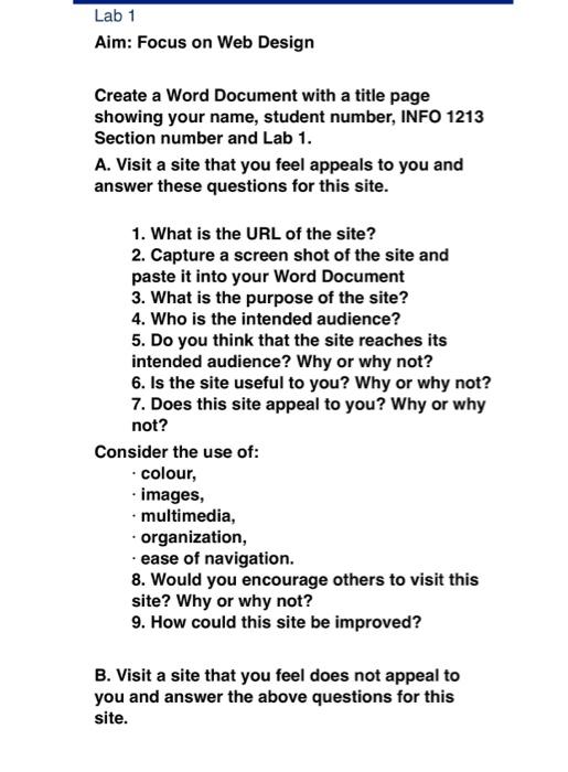  Lab 1 Aim: Focus on Web Design Create a Word Document