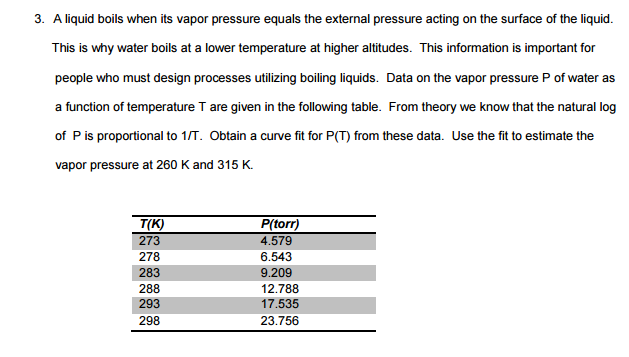 SOLVE THE FOLLOWING PROBLEM USING MATLAB A liquid boils when its vapor