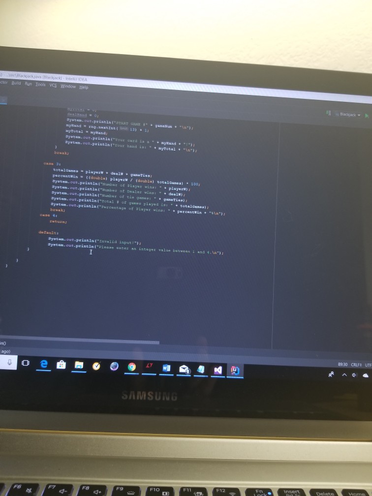 Run Tools VCS Window Help Blacgack import jara.util.Scannerz public elass Slackjack publie