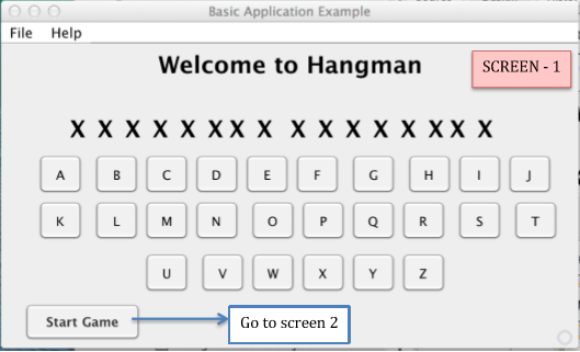 Implement the classic word guessing hame Hangman in java. The user interface