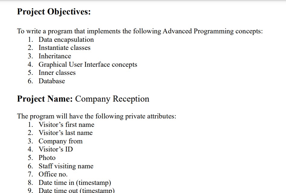 Project Objectives: To write a program that implements the following Advanced