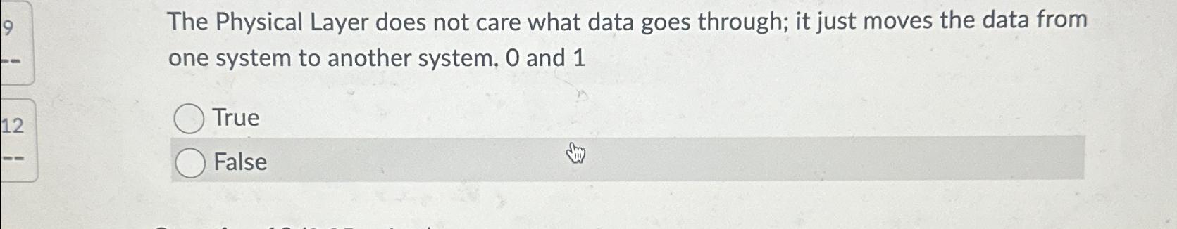  The Physical Layer does not care what data goes through; it