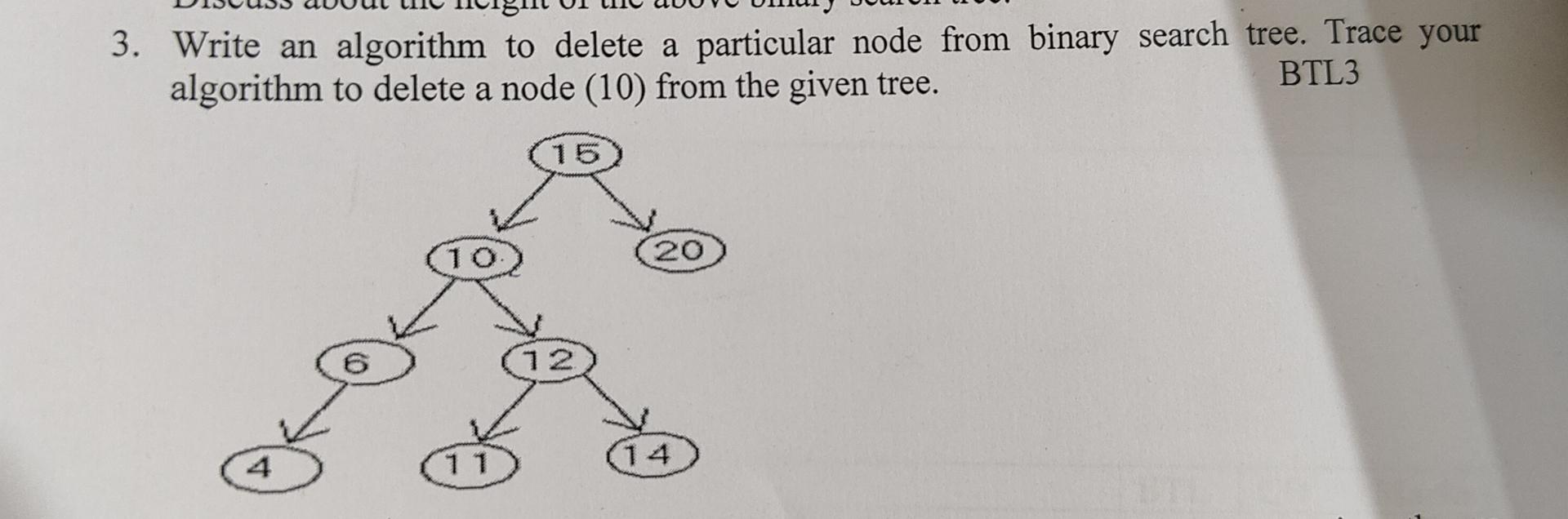  Write an algorithm to delete a particular node from binary search