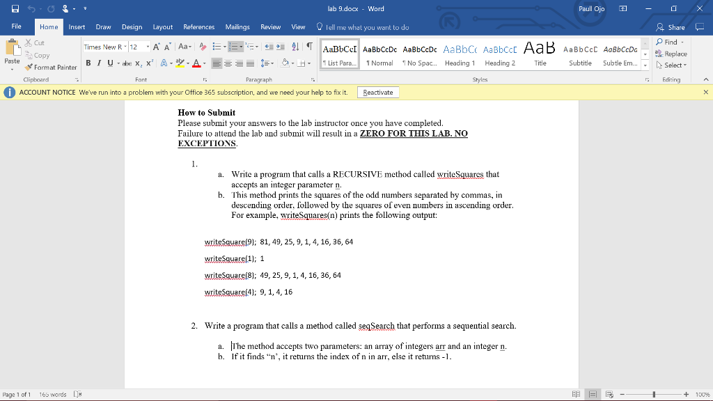 Recursive java problem, thanks! Submit your answers to the lab instructor once