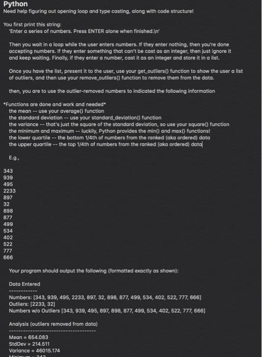  Python Need help figuring out opening loop and type casting, along