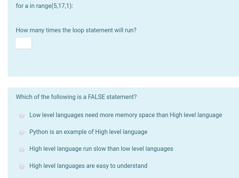 for a in range(5,17,1): How many times the loop statement will