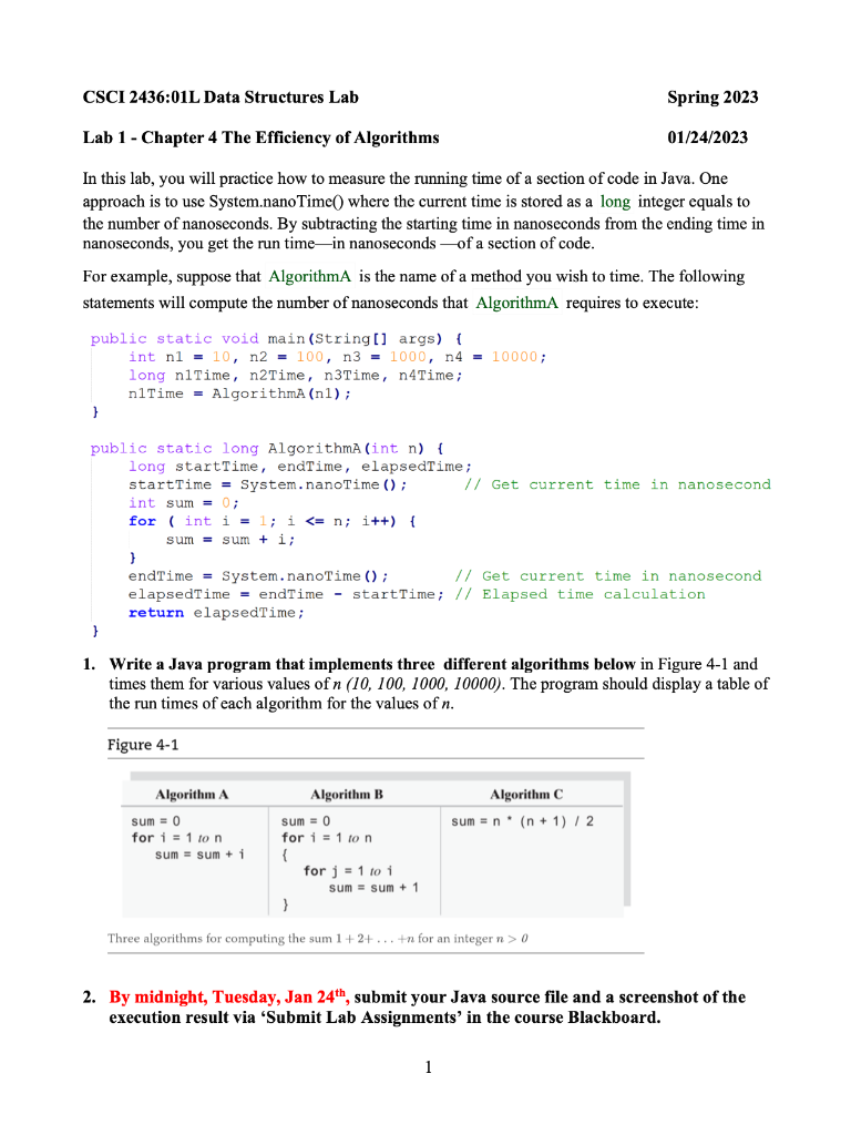  CSCI 2436:01L Data Structures Lab Spring 2023 Lab 1 - Chapter