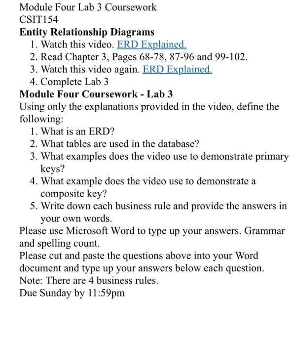  Module Four Lab 3 Coursework CSIT154 Entity Relationship Diagrams 1. Watch