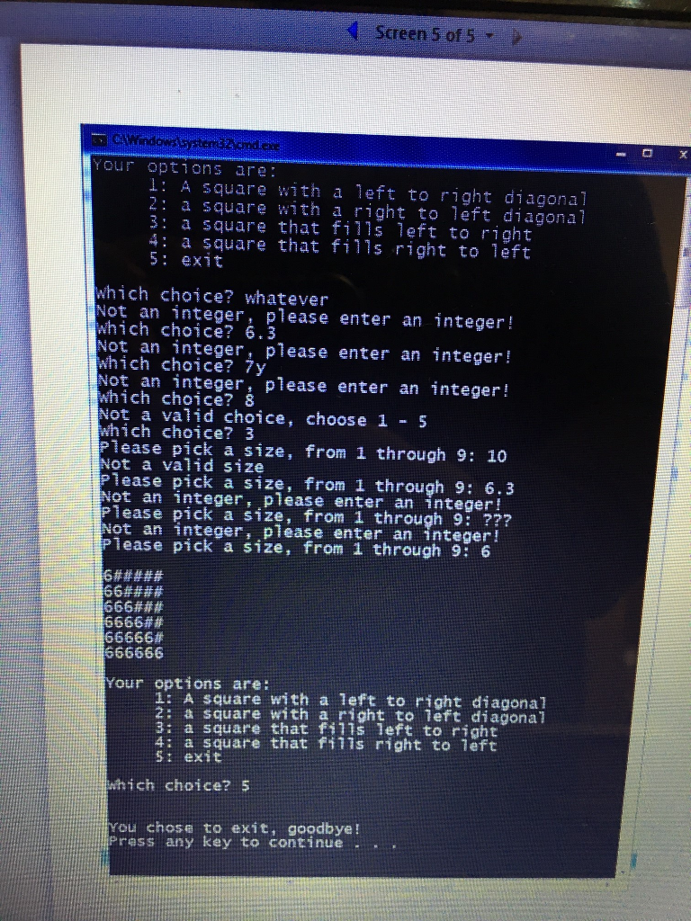 the user for a choice of pattern, and then a choice of