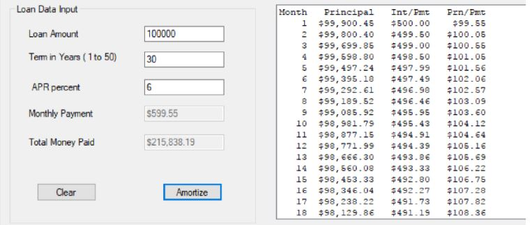 C# Create an application that will allow a loan amount, interest rate,