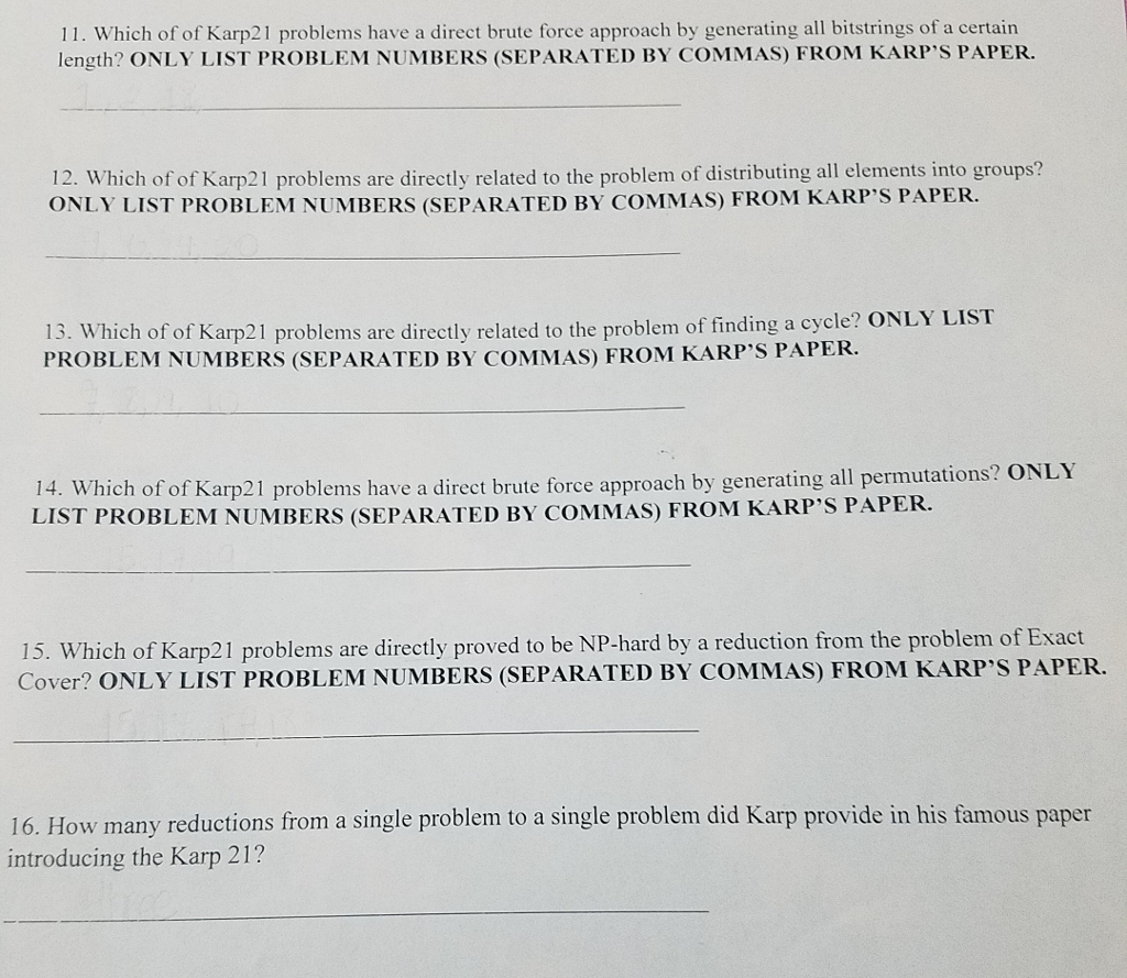 These problems are based on Karp's 21 NP-complete Problems Genetic Algorithms This