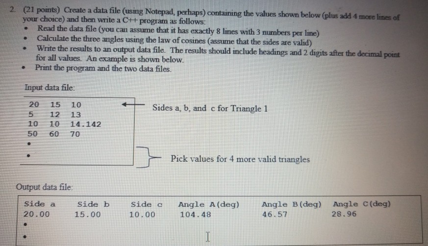  ) Create a data file (using Notepad, perhaps) containing the vahues