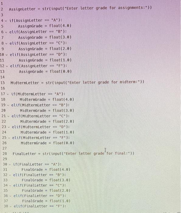 Hi, This code has a student print their assignment, midterm and final