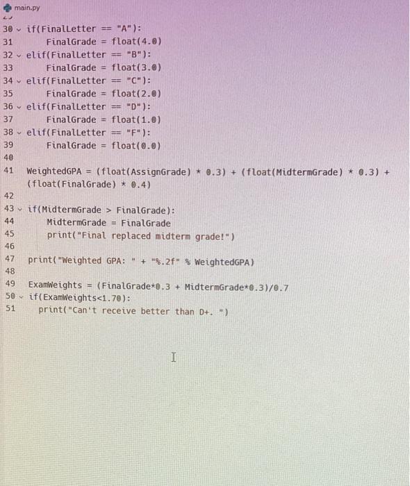 mark and it calculates the GPA with respect to weightings. Final is