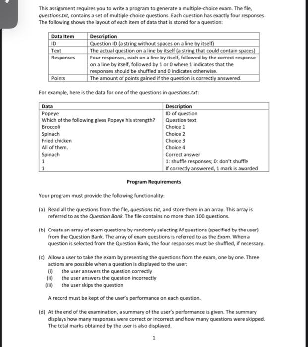  This assignment requires you to write a program to generate a