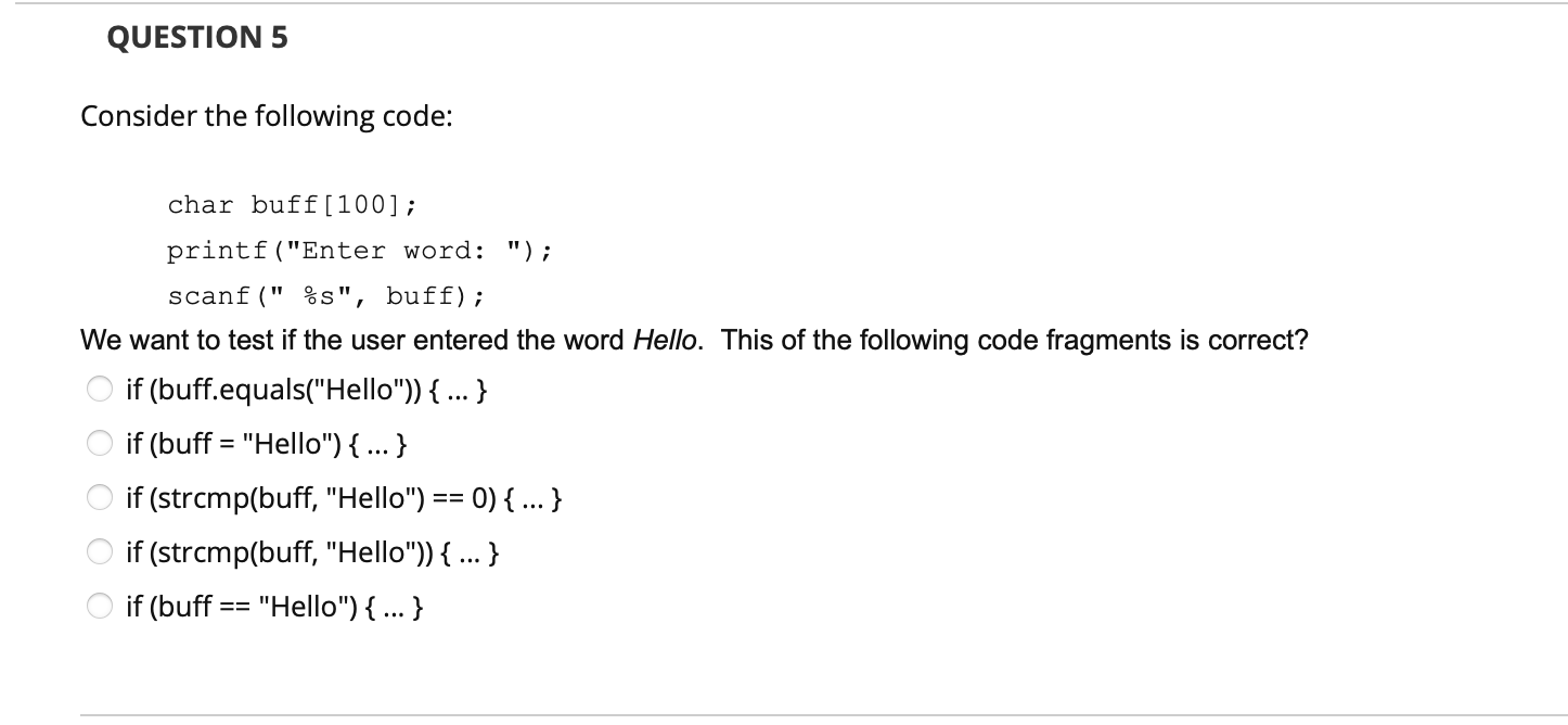a string by hand: char buff[3]; buff[1] = 'x'; buff[2] = 'y';