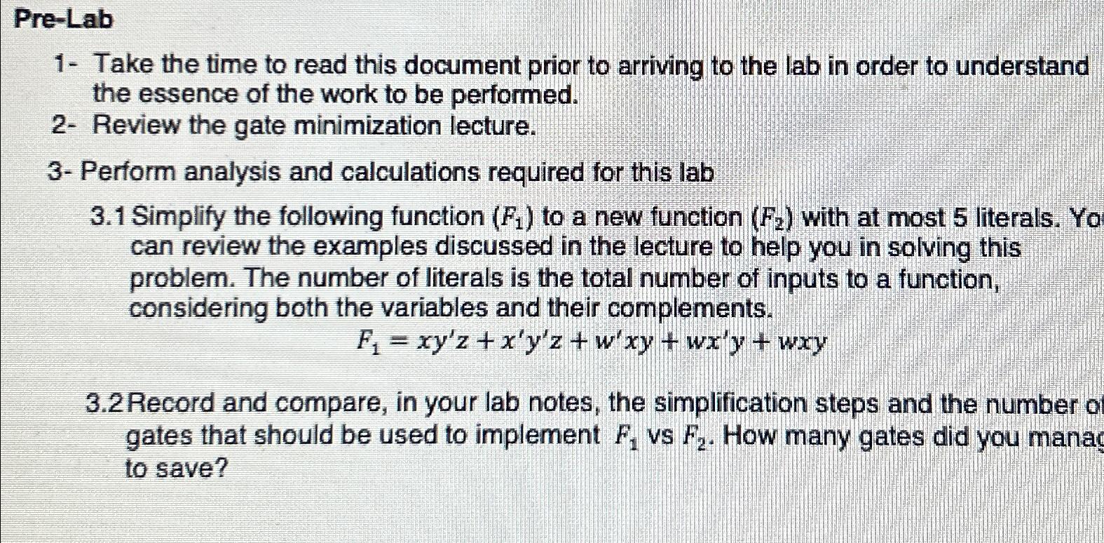  Pre-Lab 1- Take the time to read this document prior to