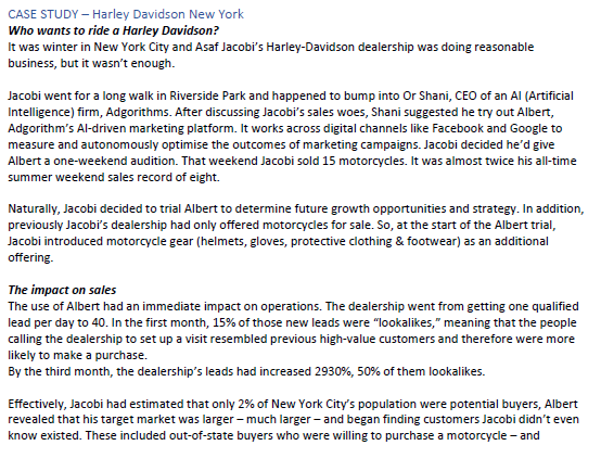  answer all questions CASE STUDY - Harley Davidson New York Who