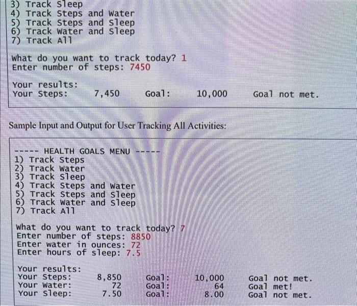 allow the user to track any of three different health-related activities for