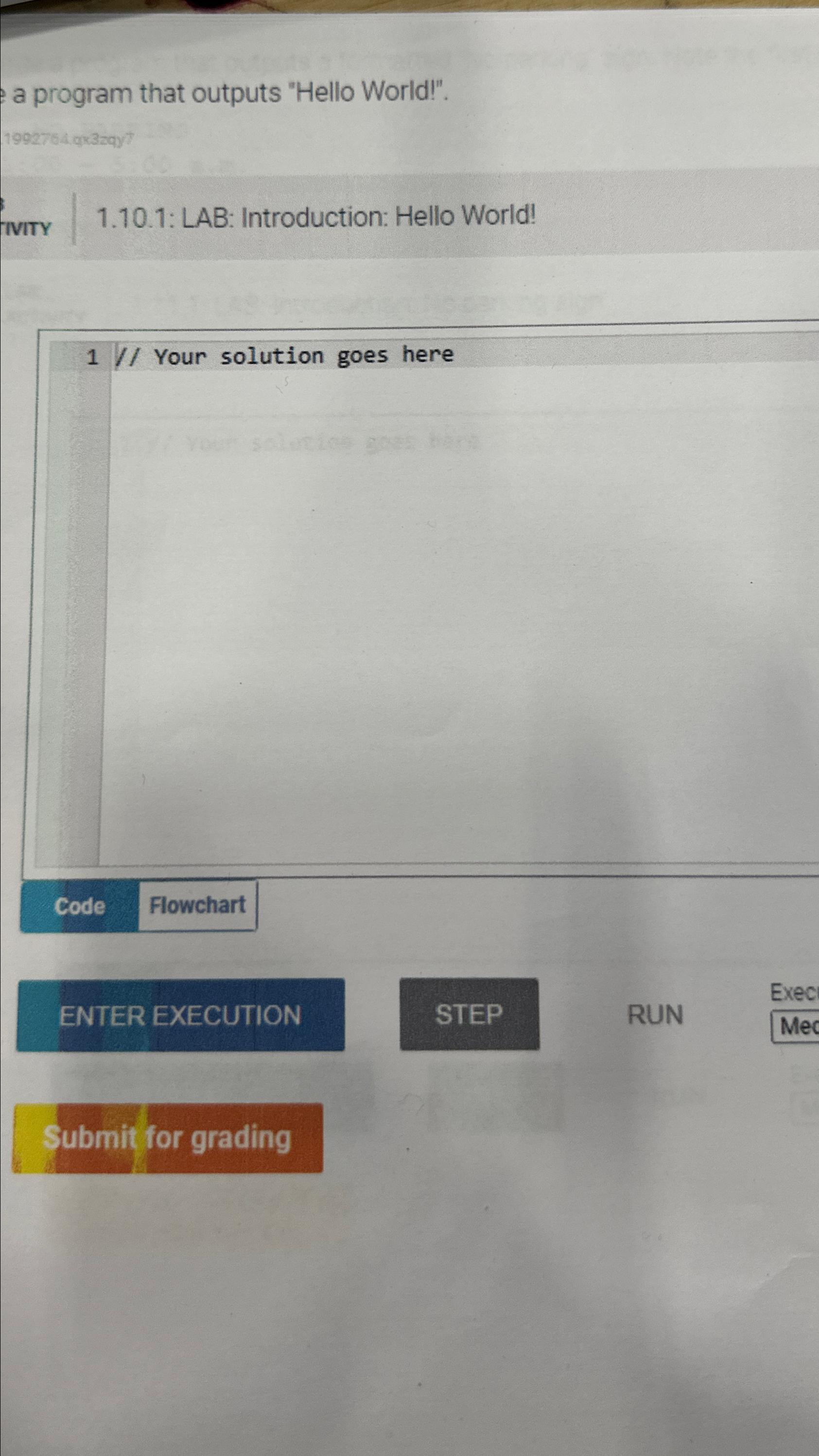  a program that outputs "Hello World!". 1.10.1: LAB: Introduction: Hello World!