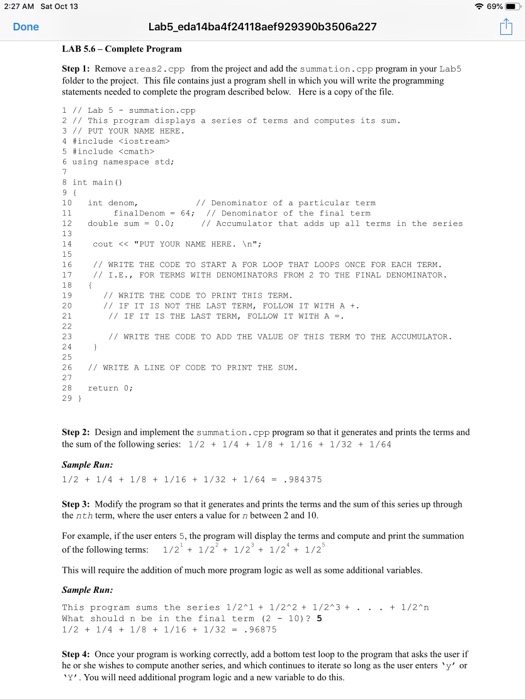  Please post code and output 2:27 AM Sat Oct 13 69%