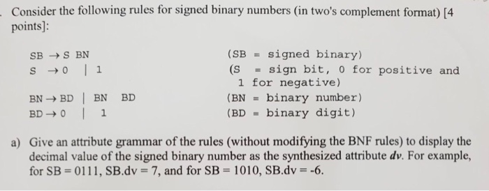  Consider the following rules for signed binary numbers (in two's complement