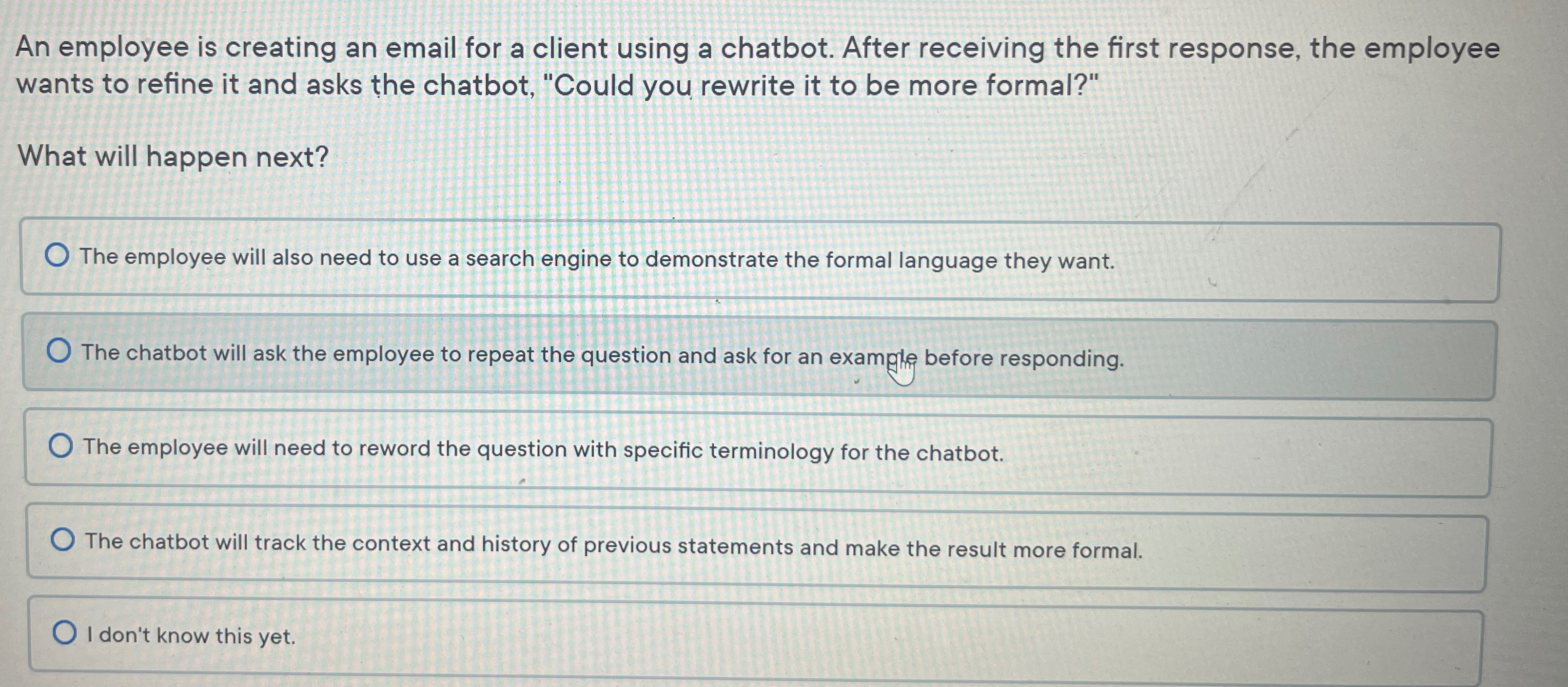  An employee is creating an email for a client using a