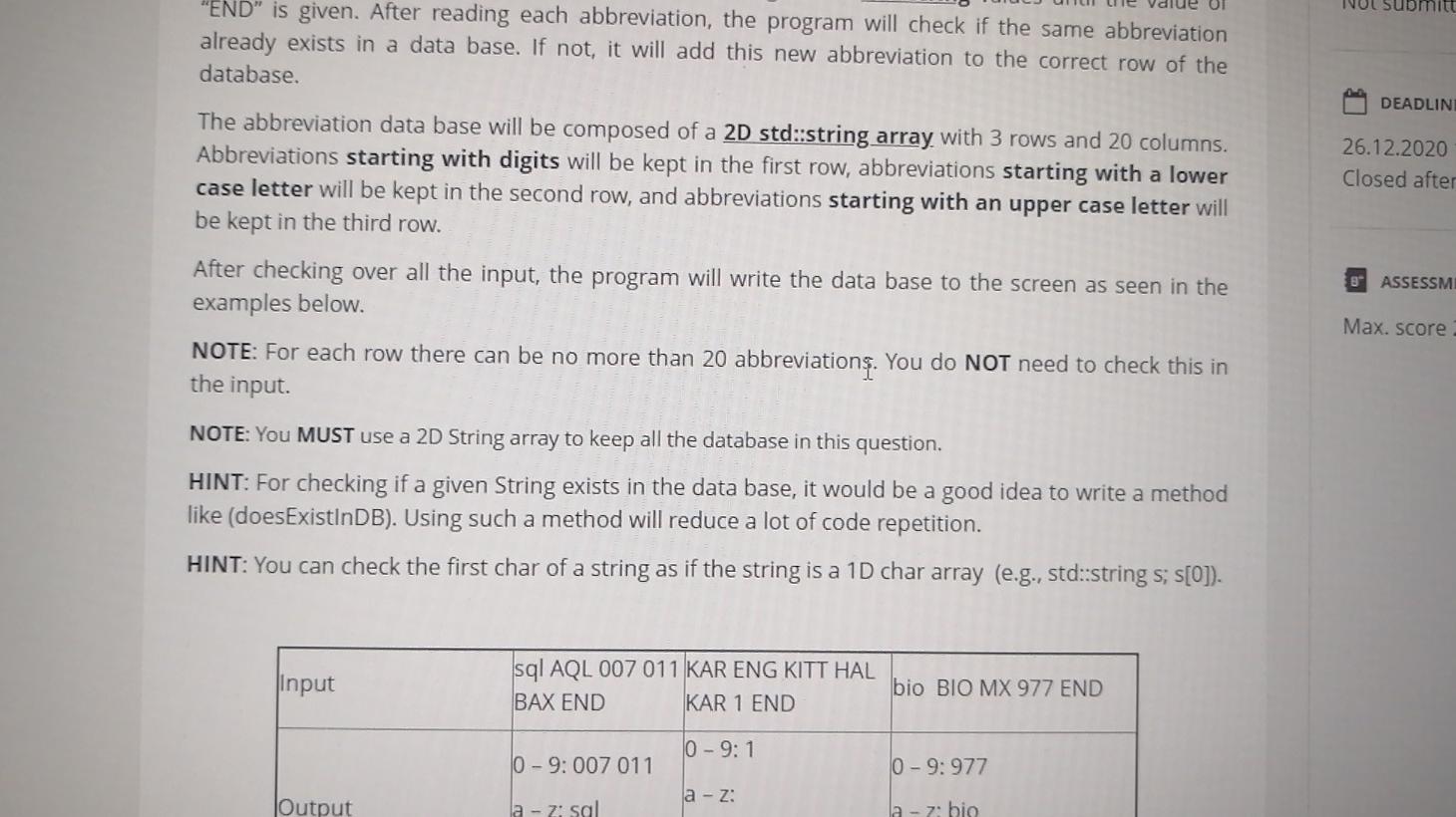 Send me the answer with c++ NOC Submit "END" is given. After