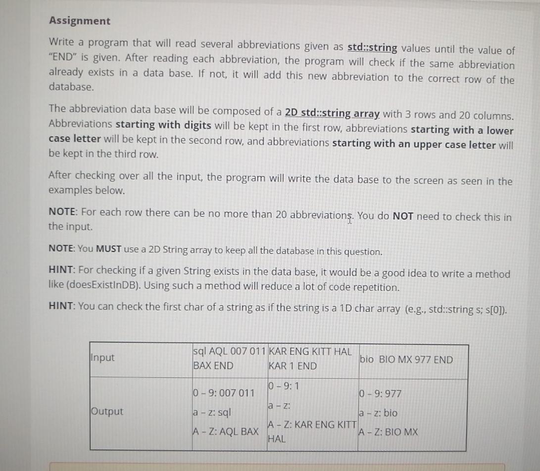 reading each abbreviation, the program will check if the same abbreviation already