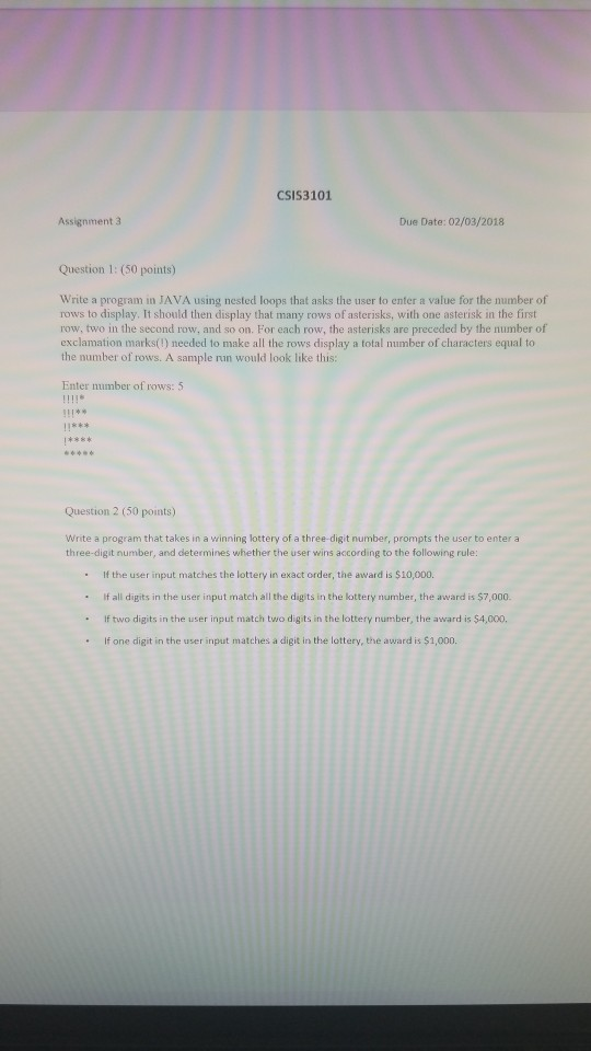  CSIS3101 Assignment 3 Due Date: 02/03/2018 Question 1: (50 points) Write