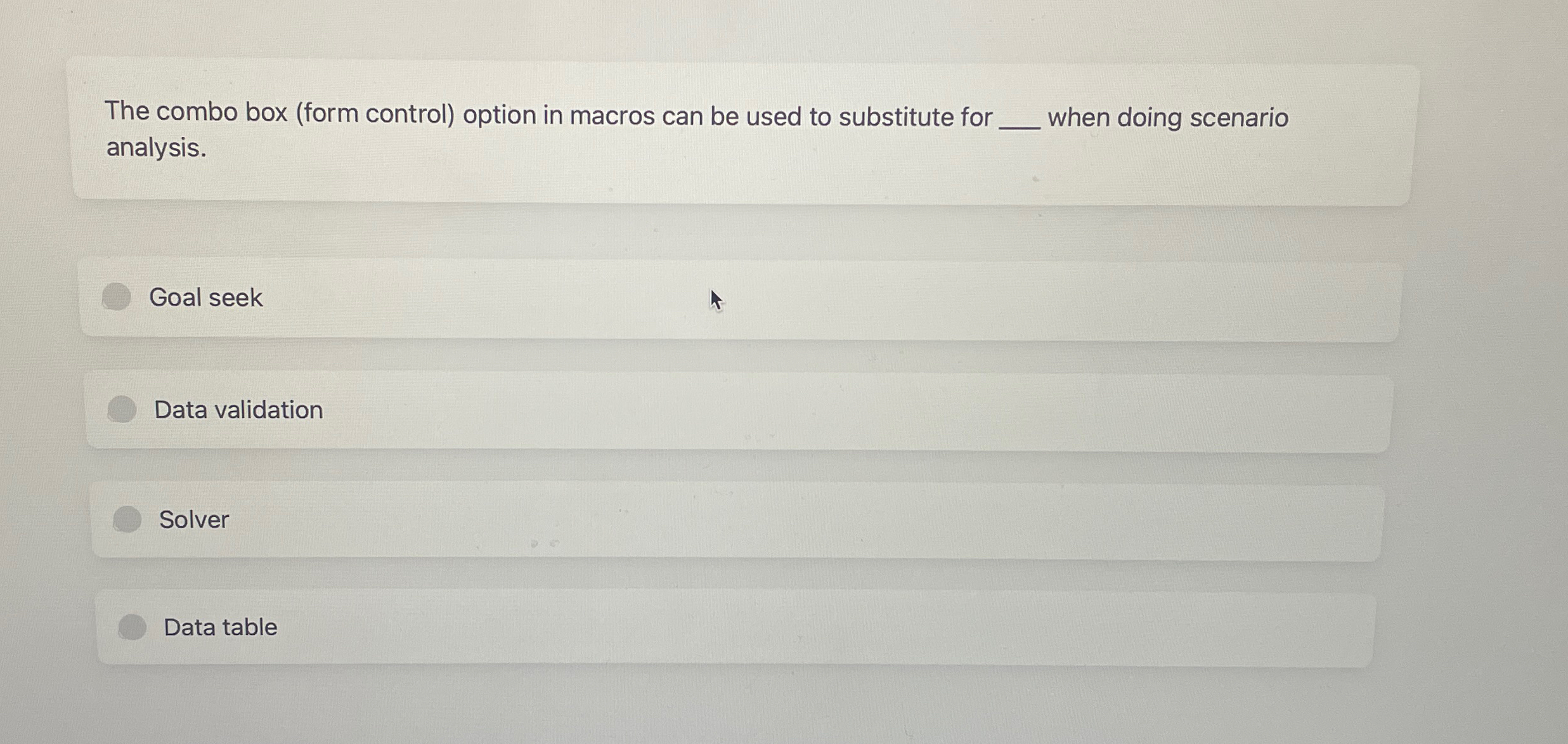  The combo box (form control) option in macros can be used