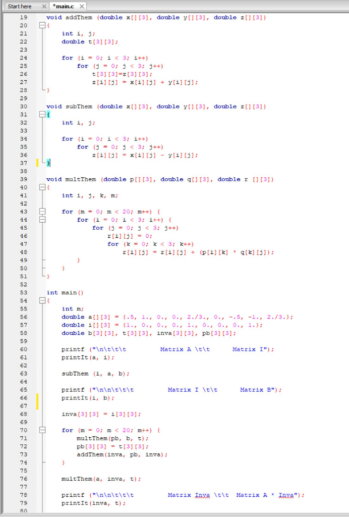 I have to write a program in C that finds the inverse