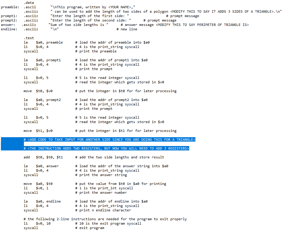 MIPS - Takes two inputs from the user, which are the lengths