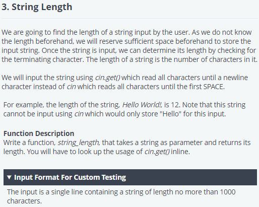 Language is C++ 3. String Length We are going to find