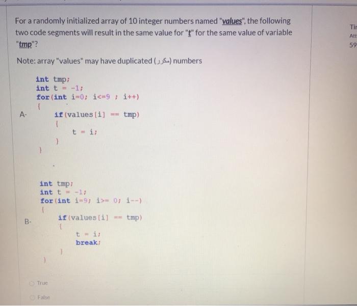  For a randomly initialized array of 10 integer numbers named "values",