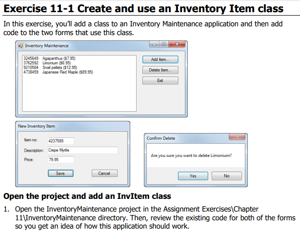 VISUAL BASIC 2015 vb.net Exercise 11-1 Create and use an Inventory Item
