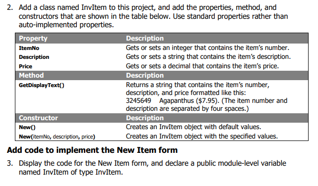 class In this exercise, youll add a class to an Inventory Maintenance